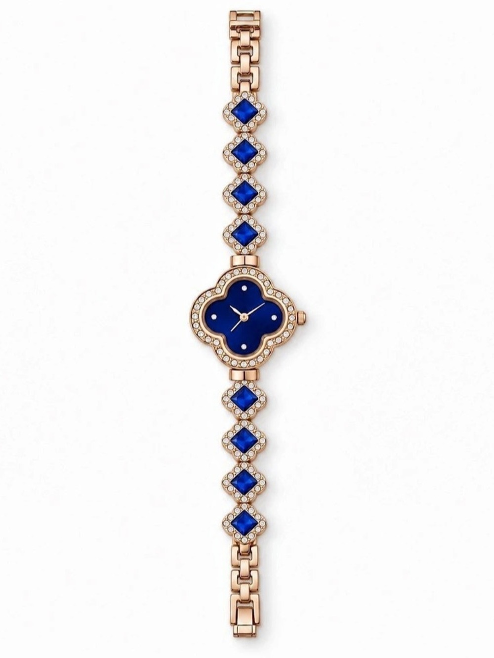Rose-Gold Blue Clover Rhinestone Watch - Picture 3 of 3